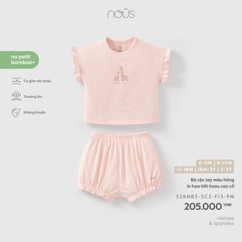  Bộ cộc tay màu hồng in họa tiết hươu cao cổ F13 