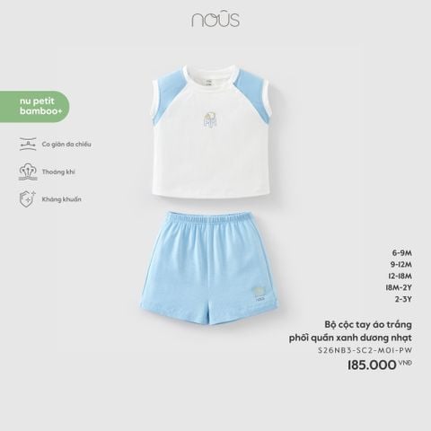  Bộ cộc tay áo trắng phối quần xanh dương nhạt 