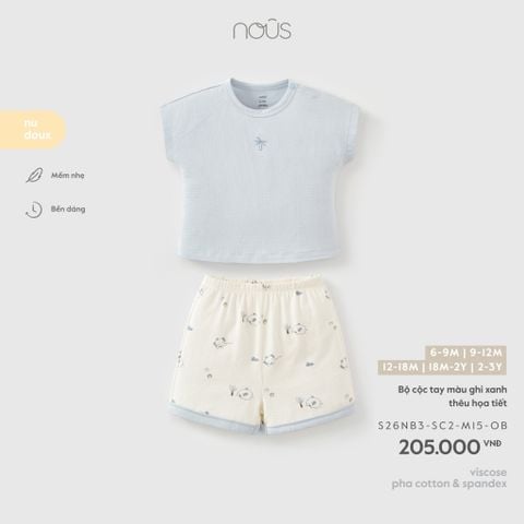 Bộ cộc tay màu ghi xanh thêu họa tiết 