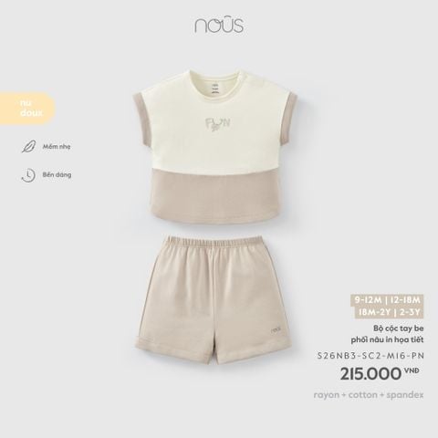  Bộ cộc tay be phối nâu in họa tiết M16 