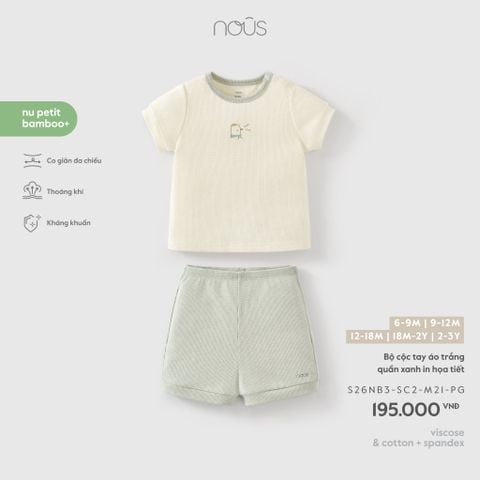  Bộ cộc tay áo trắng quần xanh in họa tiết M21 