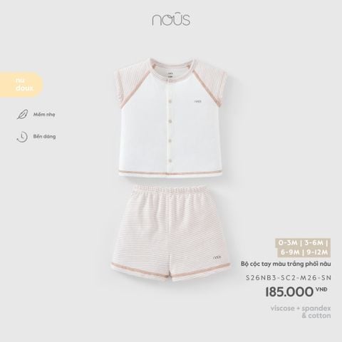 Bộ cộc tay màu trắng phối nâu M26 