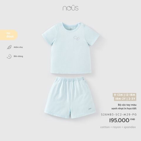  Bộ cộc tay màu xanh nhạt in họa tiết M29 