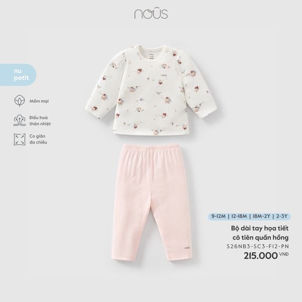  Bộ dài tay họa tiết cô tiên quần hồng 