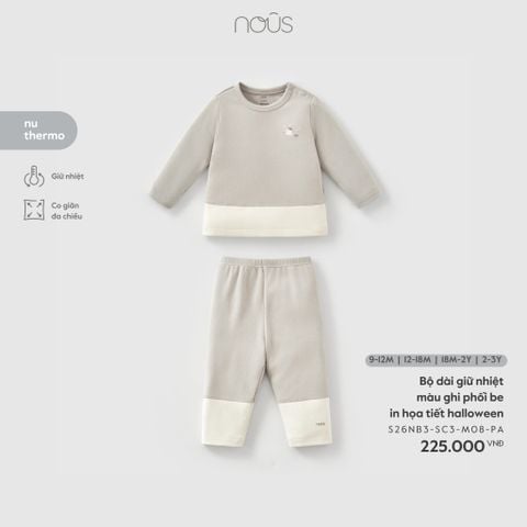  Bộ dài giữ nhiệt màu ghi phối be in họa tiết halloween 