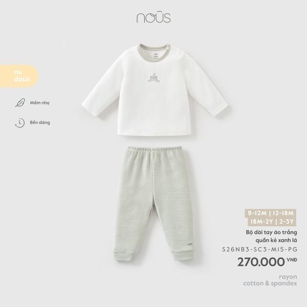  Bộ dài tay áo trắng quần kẻ xanh lá M15 