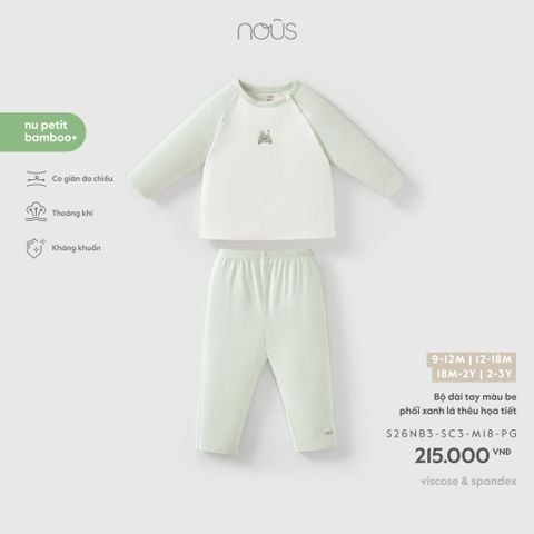  Bộ dài tay màu be phối xanh lá thêu họa tiết M18 