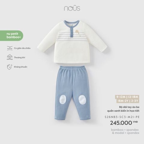  Bộ dài tay áo be quần xanh biển in họa tiết M21 