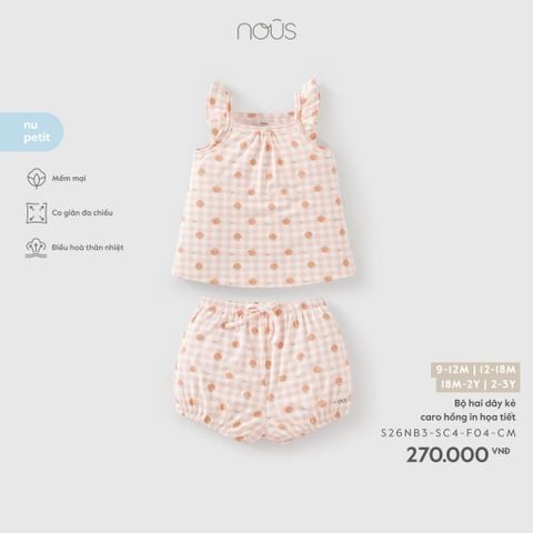  Bộ hai dây kẻ caro hồng in họa tiết 