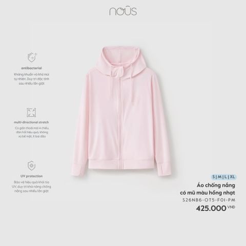  Áo chống nắng có mũ màu hồng nhạt 