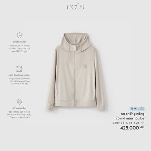  Áo chống nắng có mũ màu nâu be 