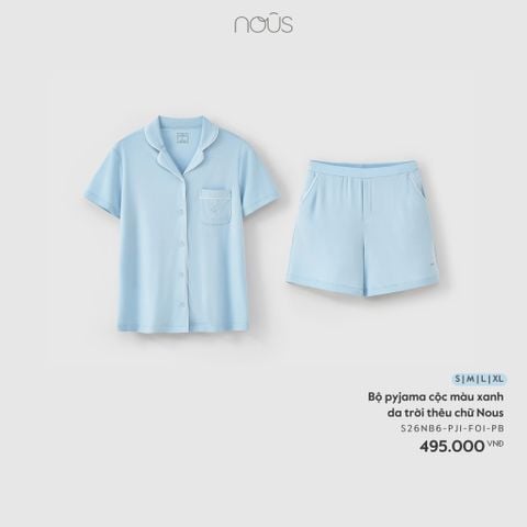  Bộ pyjama cộc màu xanh da trời thêu chữ Nous 