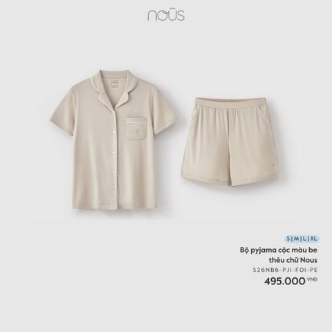  Bộ pyjama cộc màu be thêu chữ Nous 