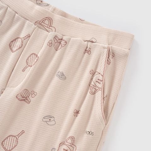  Bộ pyjama áo cộc tay màu be họa tiết pickleball F02 
