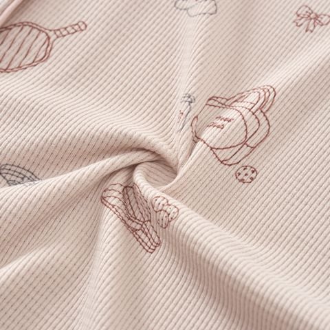  Bộ pyjama áo cộc tay màu be họa tiết pickleball F02 