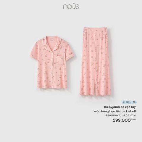  Bộ pyjama áo cộc tay màu hồng họa tiết pickleball F02 