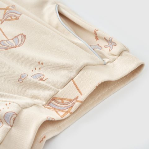  Bộ pyjama áo cộc tay màu  be họa tiết bãi biển 