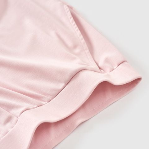  Bộ pyjama áo cộc tay màu hồng đất thêu họa tiết F04 