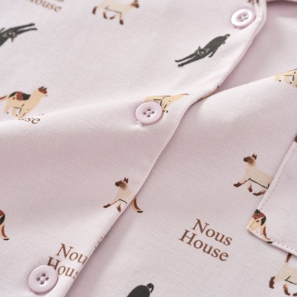  Bộ pyjama cộc tay màu tím họa tiết mèo 