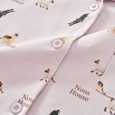  Bộ pyjama cộc tay màu tím họa tiết mèo 