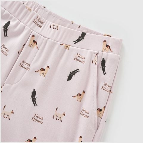  Bộ pyjama cộc tay màu tím họa tiết mèo 
