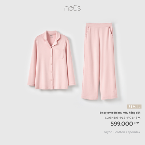  Bộ pyjama dài tay màu hồng đất F06 