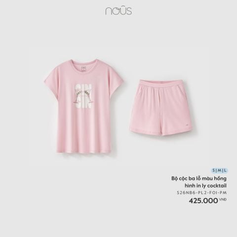  Bộ cộc ba lỗ màu hồng hình in ly cocktail 