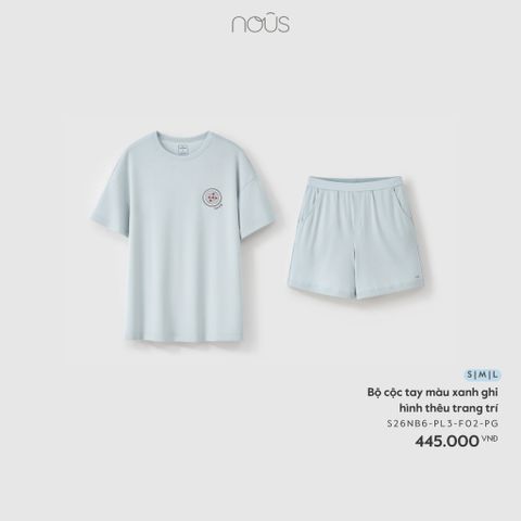  Bộ cộc tay màu xanh ghi hình thêu trang trí 