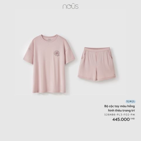  Bộ cộc tay màu hồng hình thêu trang trí 