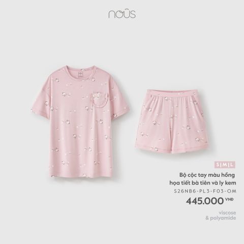  Bộ cộc tay màu hồng họa tiết bà tiên và ly kem 