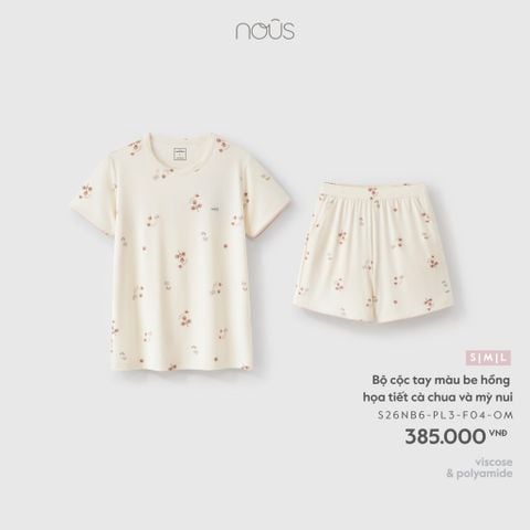  Bộ cộc tay màu be hồng họa tiết cà chua và mỳ nui 