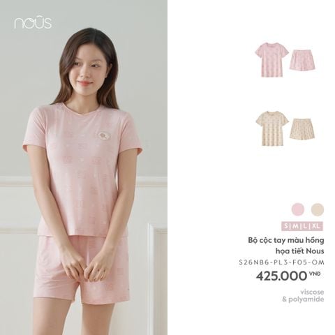  Bộ cộc tay màu hồng họa tiết Nous 