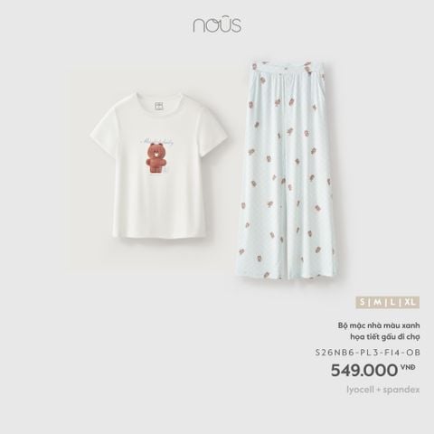 Bộ mặc nhà màu xanh họa tiết gấu đi chợ 