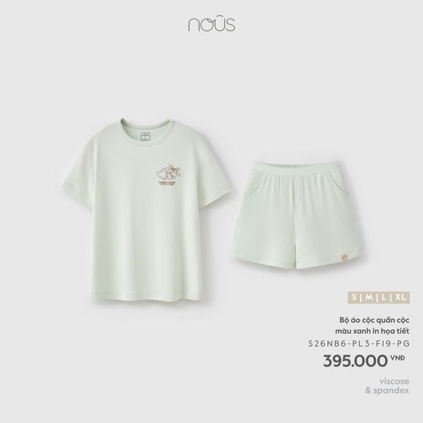  Bộ áo cộc quần cộc màu xanh in họa tiết 