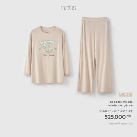  Bộ dài tay chui đầu màu be thêu gấu mẹ F08 