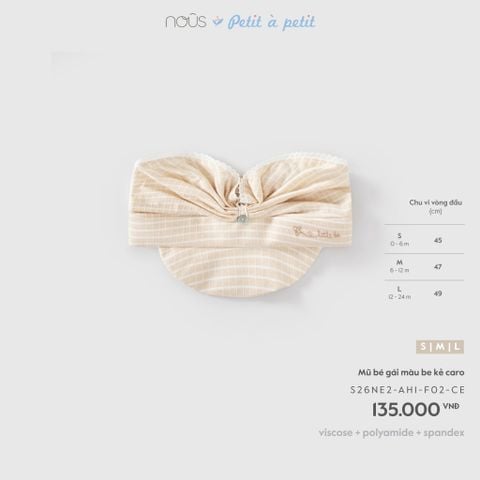  Mũ bé gái màu be kẻ caro F02 