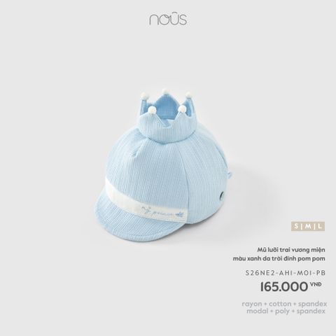  Mũ lưỡi trai vương miện màu xanh da trời đính pom pom M01 