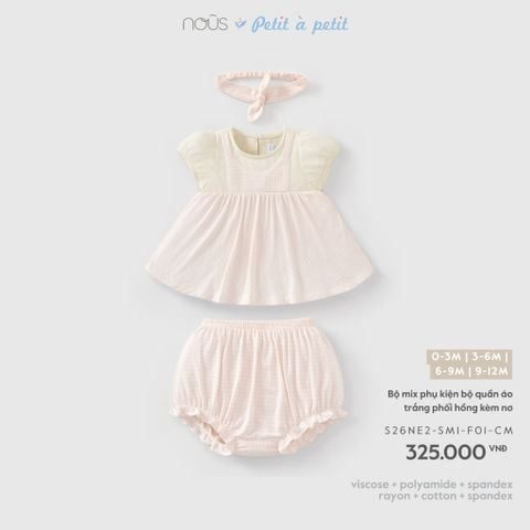  Bộ mix phụ kiện bộ quần áo trắng phối hồng kèm nơ F01 