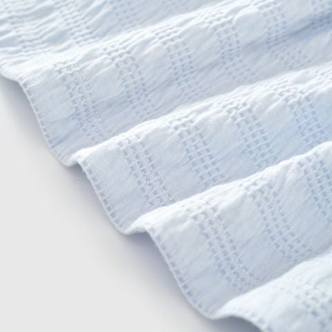  Váy màu xanh biển phối trắng cổ thắt nơ thêu họa tiết F03 