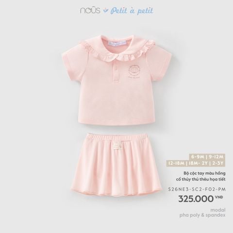  Bộ cộc tay màu hồng cổ thủy thủ thêu họa tiết F02 