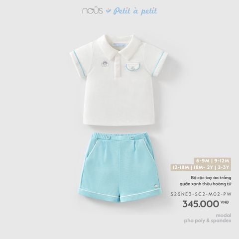  Bộ cộc tay áo trắng quần xanh thêu hoàng tử M02 