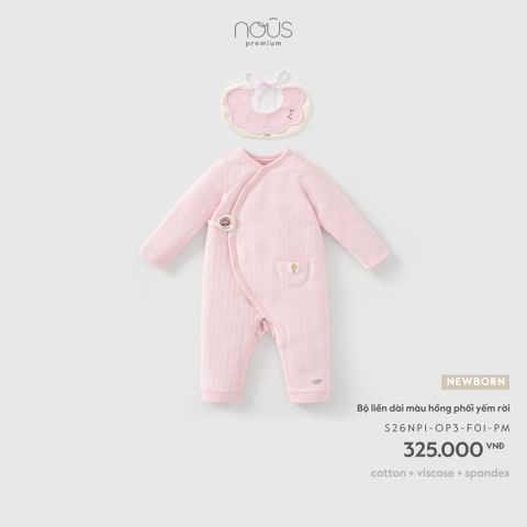  Bộ liền dài màu hồng phối yếm rời NB 