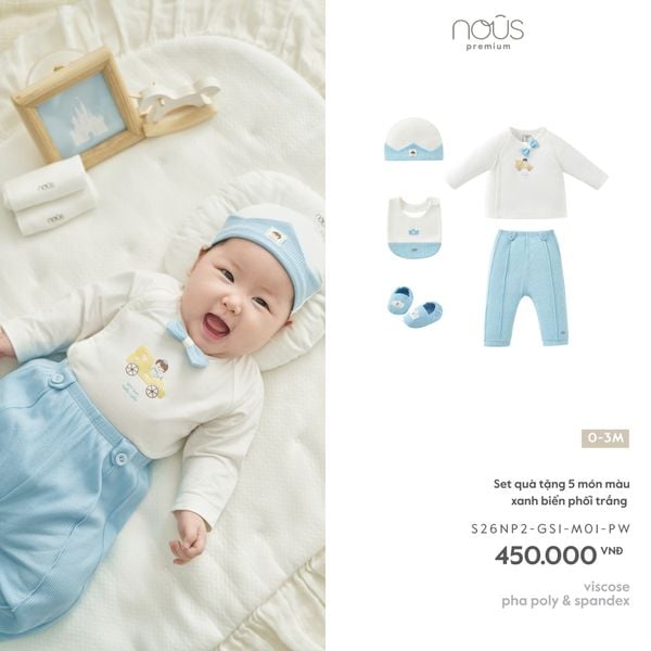  Set quà tặng 5 món màu xanh biển phối trắng 0M 