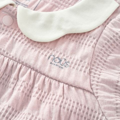  Bodysuit cộc tay màu hồng phối cổ sen màu trắng 