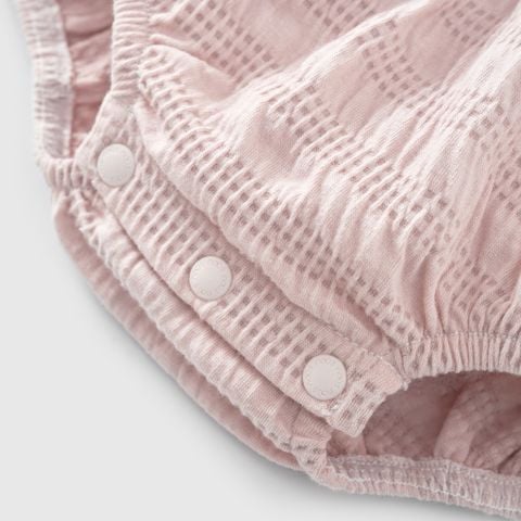  Bodysuit cộc tay màu hồng phối cổ sen màu trắng 