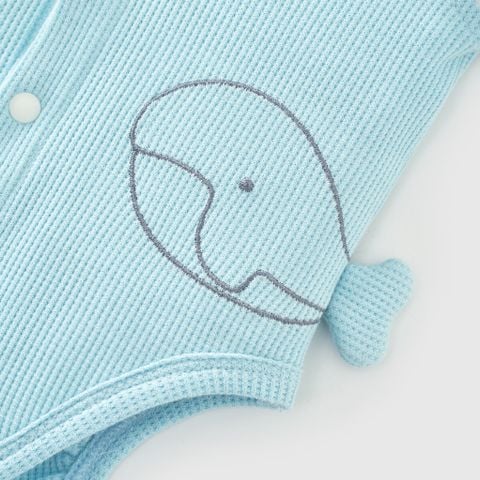  Bodysuit cộc tay màu trắng phối xanh biển thêu họa tiết cá heo M01 