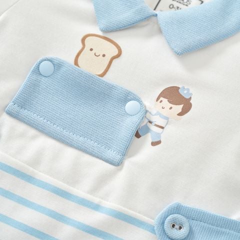  Bodysuit cộc tay phối vải sọc xanh biển 