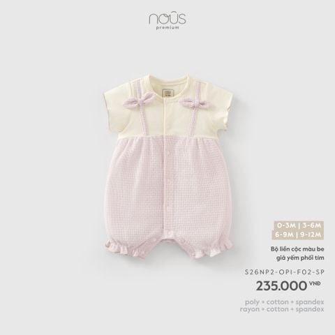  Bộ liền cộc màu be giả yếm phối tím 