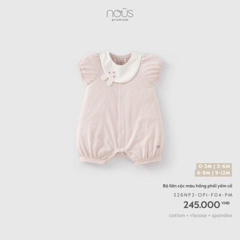  Bộ liền cộc màu hồng phối yếm cổ 