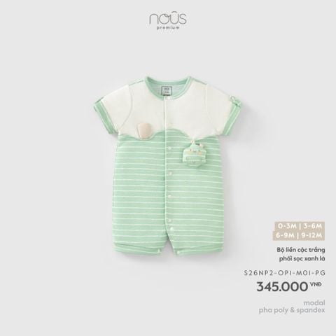  Bộ liền cộc trắng phối sọc xanh lá 